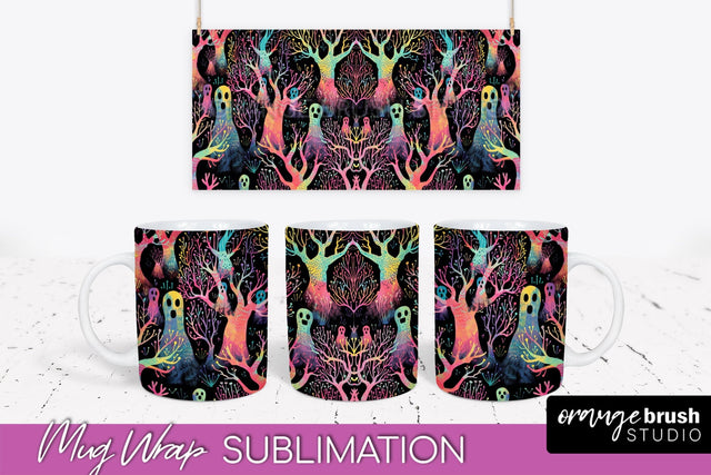 Neon Halloween Mug Wrap - Spooky Mug Sublimation Designs Sublimation OrangeBrushStudio 