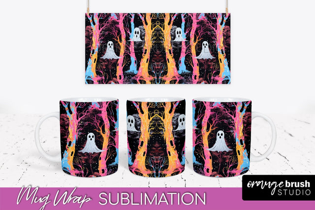 Neon Halloween Mug Wrap - Spooky Mug Sublimation Designs Sublimation OrangeBrushStudio 