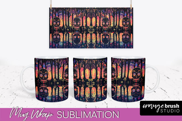 Neon Halloween Mug Wrap - Spooky Mug Sublimation Designs Sublimation OrangeBrushStudio 