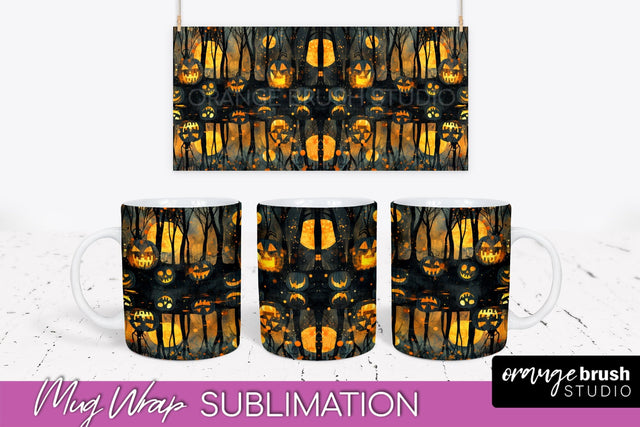 Neon Halloween Mug Wrap - Spooky Mug Sublimation Designs Sublimation OrangeBrushStudio 