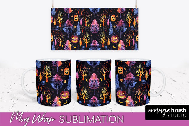 Neon Halloween Mug Wrap - Spooky Mug Sublimation Designs Sublimation OrangeBrushStudio 