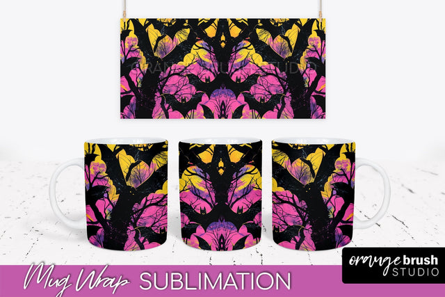 Neon Halloween Mug Wrap - Spooky Mug Sublimation Designs Sublimation OrangeBrushStudio 