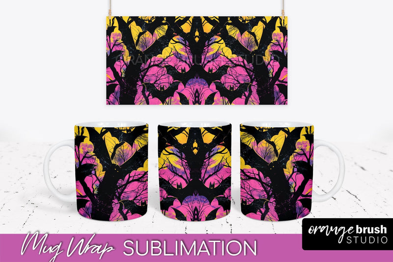 Neon Halloween Mug Wrap - Spooky Mug Sublimation Designs Sublimation OrangeBrushStudio 