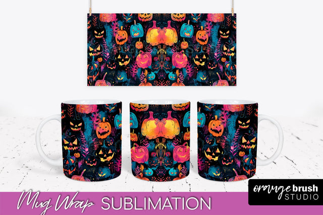Neon Halloween Mug Wrap - Spooky Mug Sublimation Designs Sublimation OrangeBrushStudio 