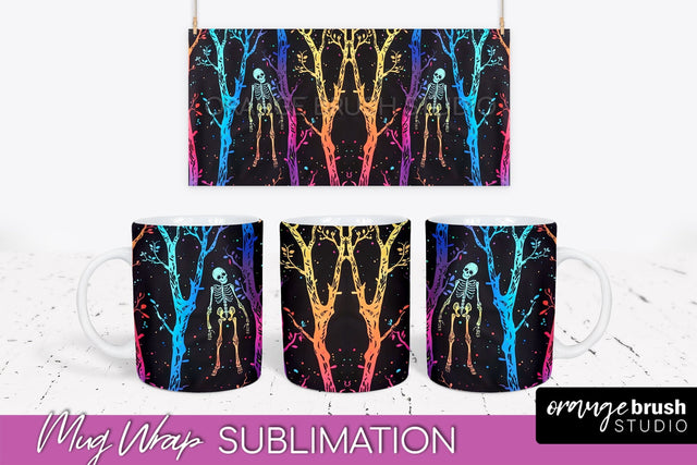 Neon Halloween Mug Wrap - Spooky Mug Sublimation Designs Sublimation OrangeBrushStudio 