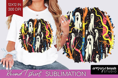Neon Halloween Pattern, Round Tshirt Sublimation Background Sublimation OrangeBrushStudio 