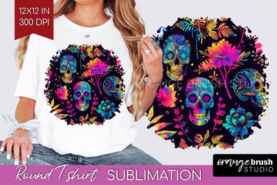 Neon Halloween Pattern, Round Tshirt Sublimation Background Sublimation OrangeBrushStudio 