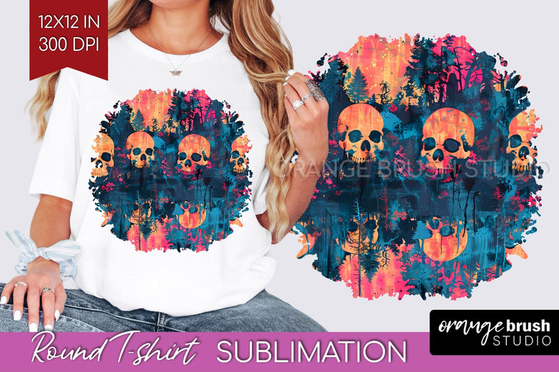 Neon Halloween Pattern, Round Tshirt Sublimation Background Sublimation OrangeBrushStudio 
