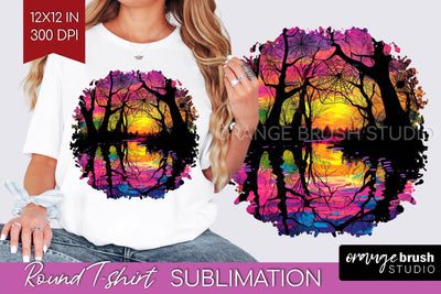 Neon Halloween Pattern, Round Tshirt Sublimation Background Sublimation OrangeBrushStudio 