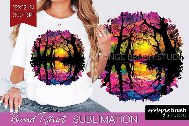 Neon Halloween Pattern, Round Tshirt Sublimation Background Sublimation OrangeBrushStudio 