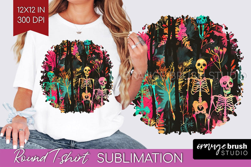 Neon Halloween Pattern, Round Tshirt Sublimation Background Sublimation OrangeBrushStudio 