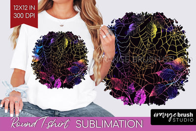 Neon Halloween Pattern, Round Tshirt Sublimation Background Sublimation OrangeBrushStudio 