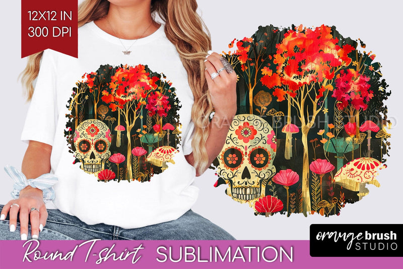 Neon Halloween Pattern, Round Tshirt Sublimation Background Sublimation OrangeBrushStudio 