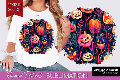 Neon Halloween Pattern, Round Tshirt Sublimation Background Sublimation OrangeBrushStudio 