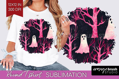 Neon Halloween Pattern, Round Tshirt Sublimation Background Sublimation OrangeBrushStudio 