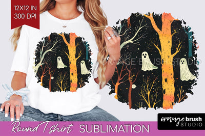 Neon Halloween Pattern, Round Tshirt Sublimation Background Sublimation OrangeBrushStudio 