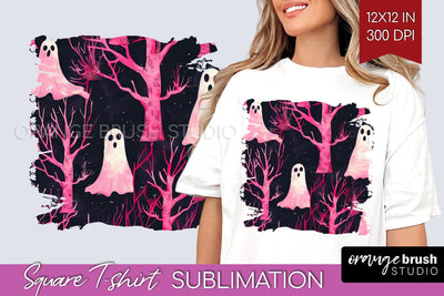 Neon Halloween Pattern, Square Tshirt Sublimation Background Sublimation OrangeBrushStudio 