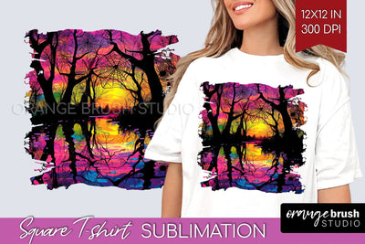 Neon Halloween Pattern, Square Tshirt Sublimation Background Sublimation OrangeBrushStudio 