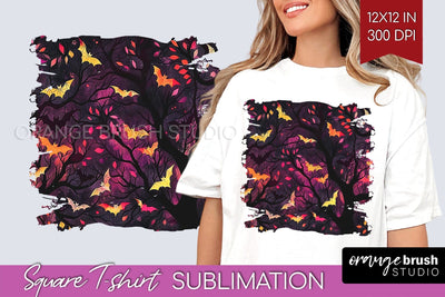 Neon Halloween Pattern, Square Tshirt Sublimation Background Sublimation OrangeBrushStudio 