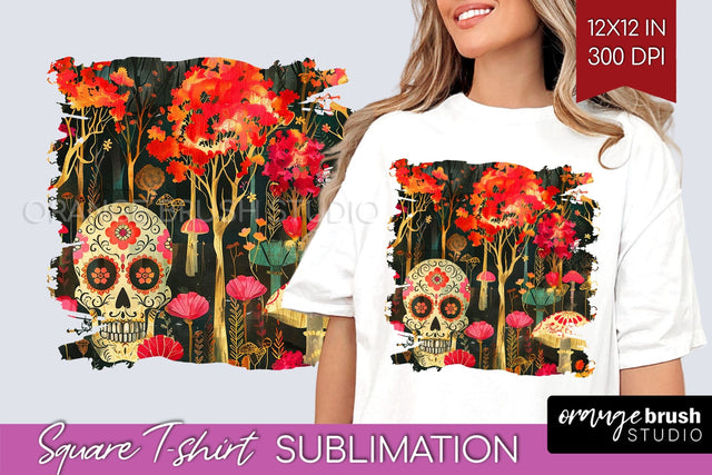 Neon Halloween Pattern, Square Tshirt Sublimation Background Sublimation OrangeBrushStudio 