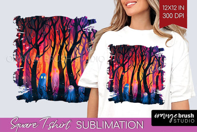 Neon Halloween Pattern, Square Tshirt Sublimation Background Sublimation OrangeBrushStudio 