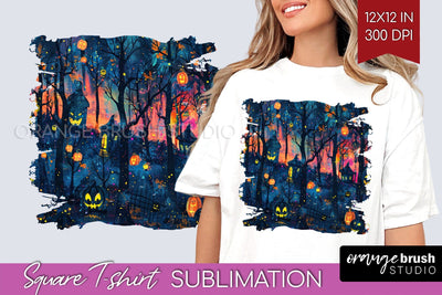 Neon Halloween Pattern, Square Tshirt Sublimation Background Sublimation OrangeBrushStudio 