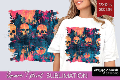 Neon Halloween Pattern, Square Tshirt Sublimation Background Sublimation OrangeBrushStudio 