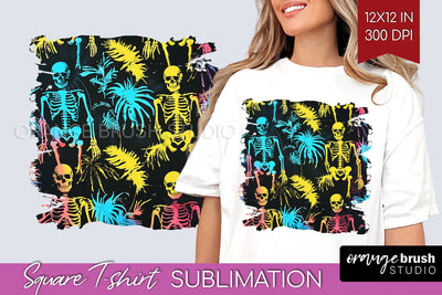 Neon Halloween Pattern, Square Tshirt Sublimation Background Sublimation OrangeBrushStudio 