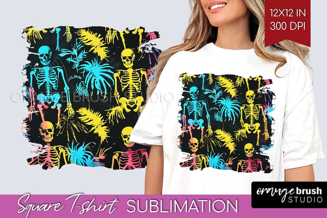 Neon Halloween Pattern, Square Tshirt Sublimation Background Sublimation OrangeBrushStudio 