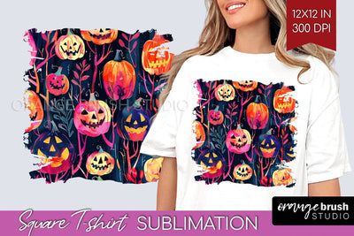 Neon Halloween Pattern, Square Tshirt Sublimation Background Sublimation OrangeBrushStudio 