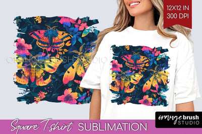Neon Halloween Pattern, Square Tshirt Sublimation Background Sublimation OrangeBrushStudio 