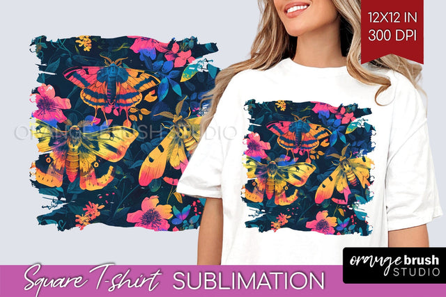 Neon Halloween Pattern, Square Tshirt Sublimation Background Sublimation OrangeBrushStudio 