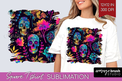 Neon Halloween Pattern, Square Tshirt Sublimation Background Sublimation OrangeBrushStudio 