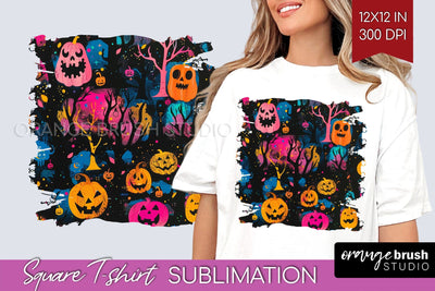 Neon Halloween Pattern, Square Tshirt Sublimation Background Sublimation OrangeBrushStudio 