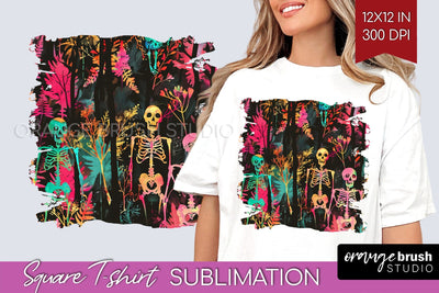Neon Halloween Pattern, Square Tshirt Sublimation Background Sublimation OrangeBrushStudio 