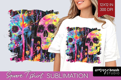Neon Halloween Pattern, Square Tshirt Sublimation Background Sublimation OrangeBrushStudio 