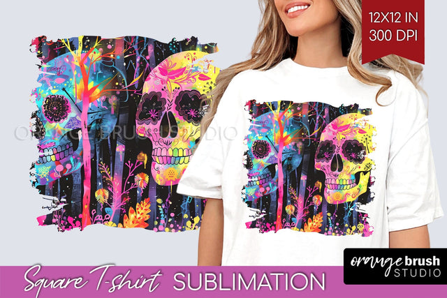 Neon Halloween Pattern, Square Tshirt Sublimation Background Sublimation OrangeBrushStudio 