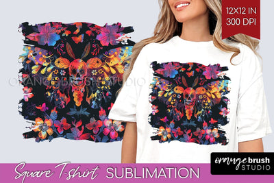 Neon Halloween Pattern, Square Tshirt Sublimation Background Sublimation OrangeBrushStudio 