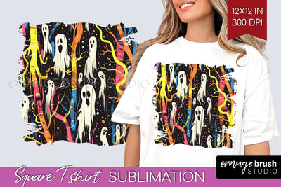 Neon Halloween Pattern, Square Tshirt Sublimation Background Sublimation OrangeBrushStudio 