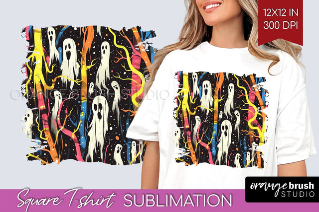 Neon Halloween Pattern, Square Tshirt Sublimation Background Sublimation OrangeBrushStudio 
