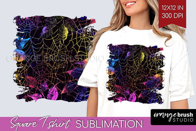 Neon Halloween Pattern, Square Tshirt Sublimation Background Sublimation OrangeBrushStudio 