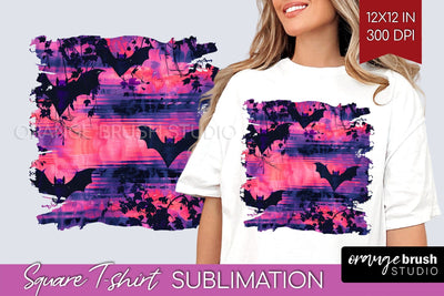 Neon Halloween Pattern, Square Tshirt Sublimation Background Sublimation OrangeBrushStudio 