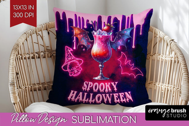 Neon Halloween Pillow Sublimation, Cocktail Pillow Cover PNG Sublimation OrangeBrushStudio 