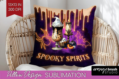 Neon Halloween Pillow Sublimation, Cocktail Pillow Cover PNG Sublimation OrangeBrushStudio 