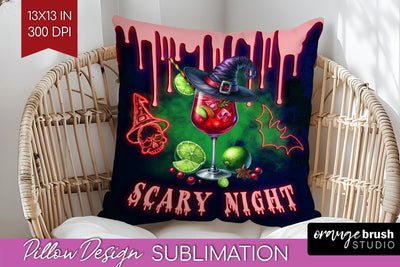 Neon Halloween Pillow Sublimation, Cocktail Pillow Cover PNG Sublimation OrangeBrushStudio 