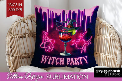 Neon Halloween Pillow Sublimation, Cocktail Pillow Cover PNG Sublimation OrangeBrushStudio 