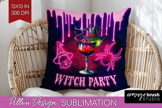 Neon Halloween Pillow Sublimation, Cocktail Pillow Cover PNG Sublimation OrangeBrushStudio 