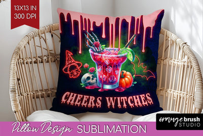 Neon Halloween Pillow Sublimation, Cocktail Pillow Cover PNG Sublimation OrangeBrushStudio 