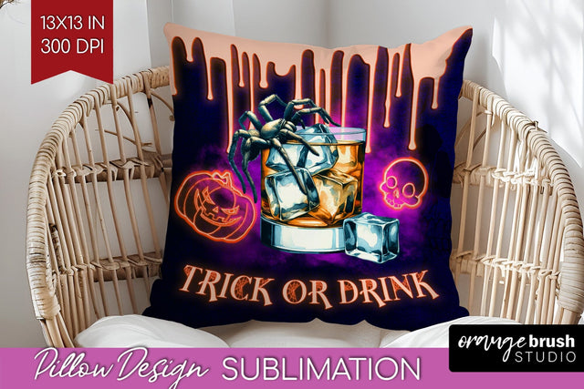 Neon Halloween Pillow Sublimation, Cocktail Pillow Cover PNG Sublimation OrangeBrushStudio 