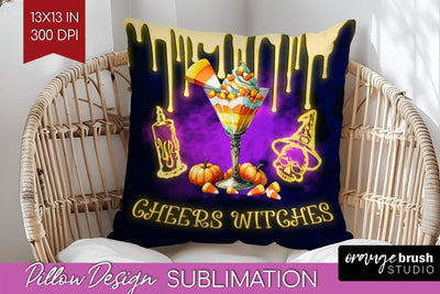 Neon Halloween Pillow Sublimation, Cocktail Pillow Cover PNG Sublimation OrangeBrushStudio 